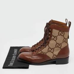 Gucci Beige/Brown Jumbo GG Canvas and Leather Ankle Boots Size 42.5