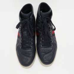 Gucci Navy Blue Guccissima Leather Web Detail High Top Sneakers Size 44
