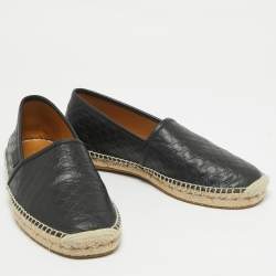 Gucci Black Microguccissima Leather Espadrille Flats Size 41.5