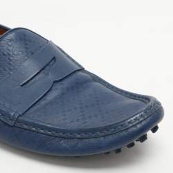Pre Owned Gucci Blue Diamante Leather Penny Loafers Size 44.5