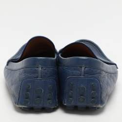 Pre Owned Gucci Blue Diamante Leather Penny Loafers Size 44.5