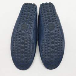 Pre Owned Gucci Blue Diamante Leather Penny Loafers Size 44.5