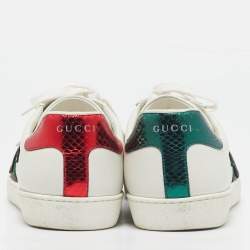 Gucci White Leather and Snakeskin Embossed Leather Ace Lace Up Sneakers Size 43.5