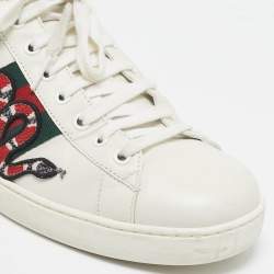 Gucci White Leather and Snakeskin Embossed Leather Ace Lace Up Sneakers Size 43.5