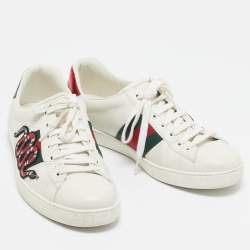 Gucci White Leather and Snakeskin Embossed Leather Ace Lace Up Sneakers Size 43.5