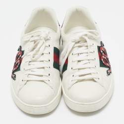 Gucci White Leather and Snakeskin Embossed Leather Ace Lace Up Sneakers Size 43.5
