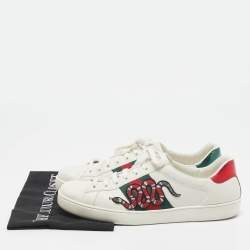 Gucci White Leather and Snakeskin Embossed Leather Ace Lace Up Sneakers Size 43.5