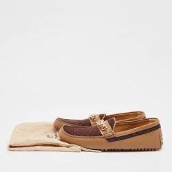 Pre Owned Gucci Brown Leather and Suede GG Marmont Loafers Size 42.5