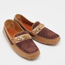Pre Owned Gucci Brown Leather and Suede GG Marmont Loafers Size 42.5