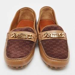 Pre Owned Gucci Brown Leather and Suede GG Marmont Loafers Size 42.5
