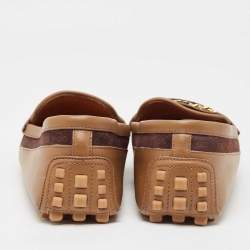 Pre Owned Gucci Brown Leather and Suede GG Marmont Loafers Size 42.5