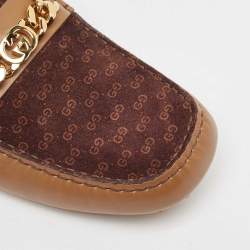 Pre Owned Gucci Brown Leather and Suede GG Marmont Loafers Size 42.5