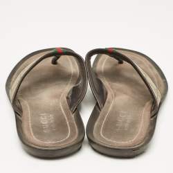 Pre Owned Gucci Brown/Beige Canvas and Leather Thong Sandals Size 42