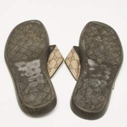 Pre Owned Gucci Brown/Beige Canvas and Leather Thong Sandals Size 42