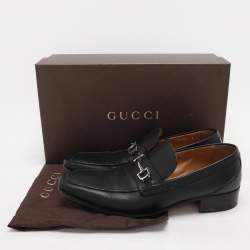 Gucci Black Leather Horsebit Loafers Size 42