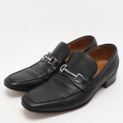 Gucci Black Leather Horsebit Loafers Size 42