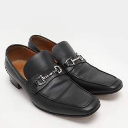 Gucci Black Leather Horsebit Loafers Size 42