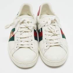 Gucci White Leather Ace Web Lace Up Sneakers Size 44.5