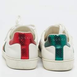 Gucci White Leather Ace Web Lace Up Sneakers Size 44.5