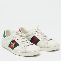 Gucci White Leather Ace Web Lace Up Sneakers Size 44.5