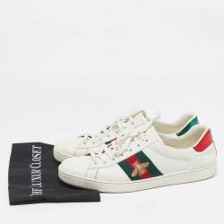 Gucci White Leather Ace Web Lace Up Sneakers Size 44.5