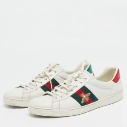 Gucci White Leather Ace Web Lace Up Sneakers Size 44.5