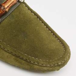 Gucci Green Suede Bamboo Horsebit Loafers Size 44