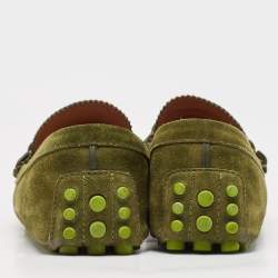 Gucci Green Suede Bamboo Horsebit Loafers Size 44