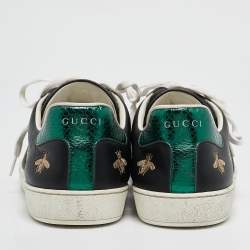 Gucci Black Leather Bee Ace Low Top Sneakers Size 44.5