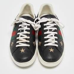 Gucci Black Leather Bee Ace Low Top Sneakers Size 44.5