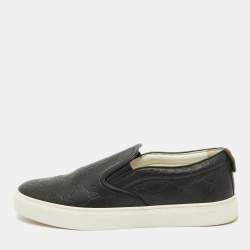 Gucci Black Guccissima Leather Slip On Sneakers Size 41.5