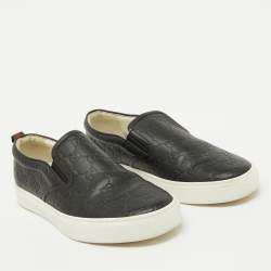 Gucci Black Guccissima Leather Slip On Sneakers Size 41.5