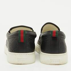 Gucci Black Guccissima Leather Slip On Sneakers Size 41.5