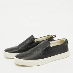 Gucci Black Guccissima Leather Slip On Sneakers Size 41.5