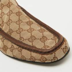 Gucci Beige GG Canvas and Leather Slip On Loafers Size 43.5