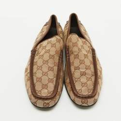 Gucci Beige GG Canvas and Leather Slip On Loafers Size 43.5