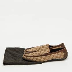 Gucci Beige GG Canvas and Leather Slip On Loafers Size 43.5