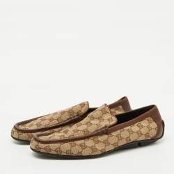 Gucci Beige GG Canvas and Leather Slip On Loafers Size 43.5