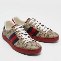 Gucci Beige/Brown GG Supreme Canvas Web Ace Sneakers Size 43