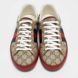 Gucci Beige/Brown GG Supreme Canvas Web Ace Sneakers Size 43
