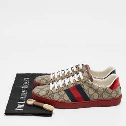 Gucci Beige/Brown GG Supreme Canvas Web Ace Sneakers Size 43