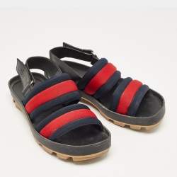 Gucci Tricolor Leather and Canvas Rimini Slingback Sandals Size 40.5