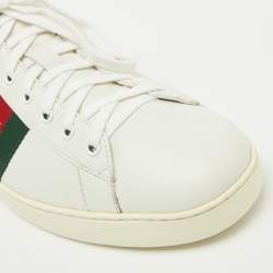 Gucci White Leather Bee Embroidered Ace Web Low Top Sneakers Size 45.5