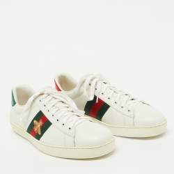 Gucci White Leather Bee Embroidered Ace Web Low Top Sneakers Size 45.5