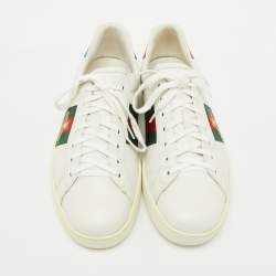 Gucci White Leather Bee Embroidered Ace Web Low Top Sneakers Size 45.5