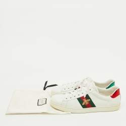 Gucci White Leather Bee Embroidered Ace Web Low Top Sneakers Size 45.5