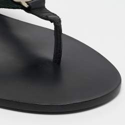 Gucci Black Leather GG Web Thong Flat Slides Size 43.5