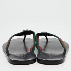 Gucci Black Leather GG Web Thong Flat Slides Size 43.5
