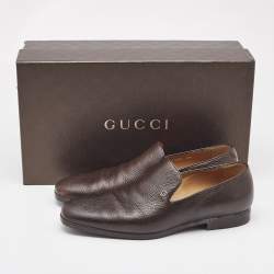 Gucci Brown Leather Slip On Loafers Size 40.5