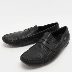 Gucci Black Guccissima Leather Loafers Size 45